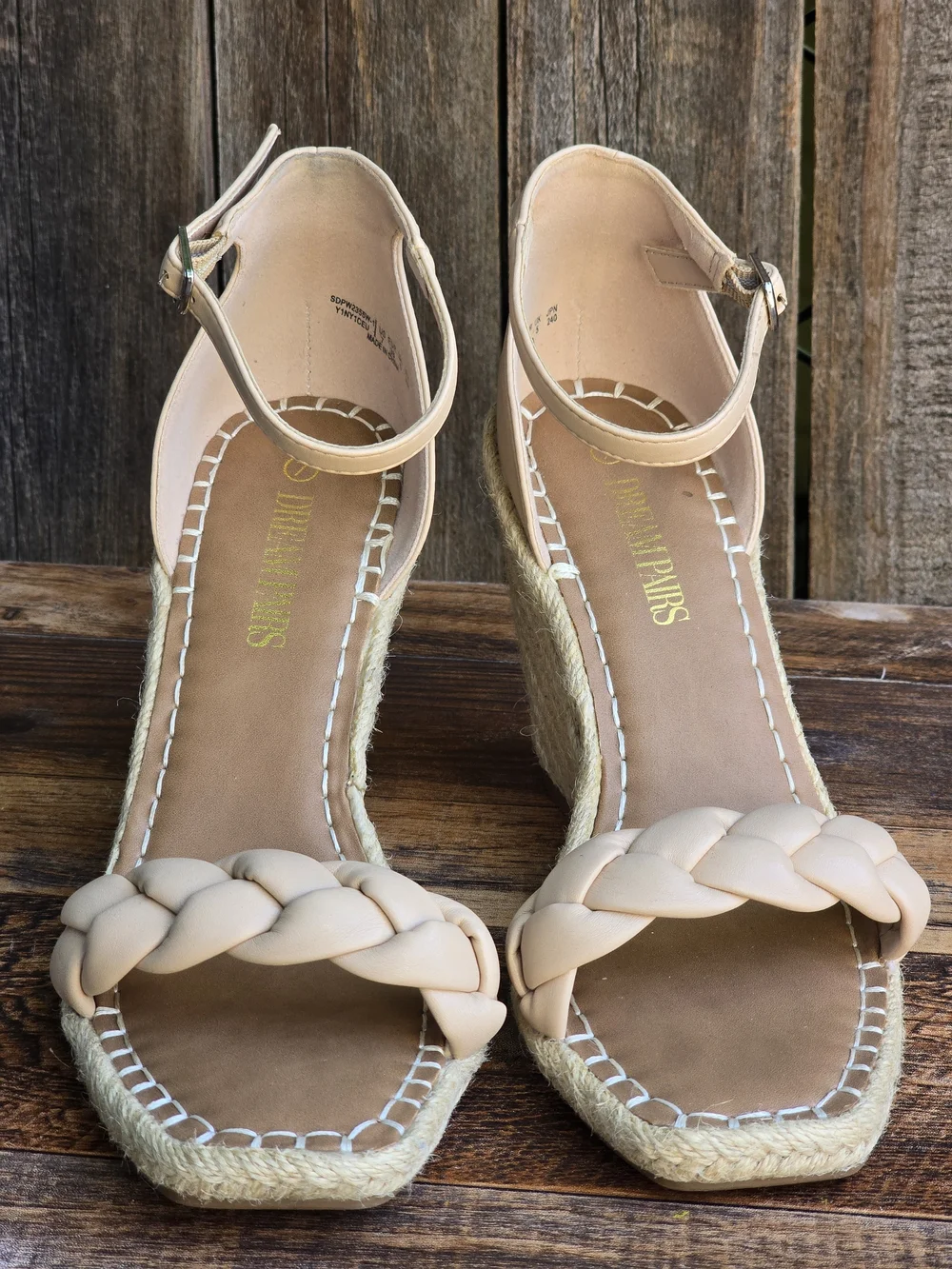 Dream Paris Braided Ankle Strap Wedge Sandals in Beige Size 7